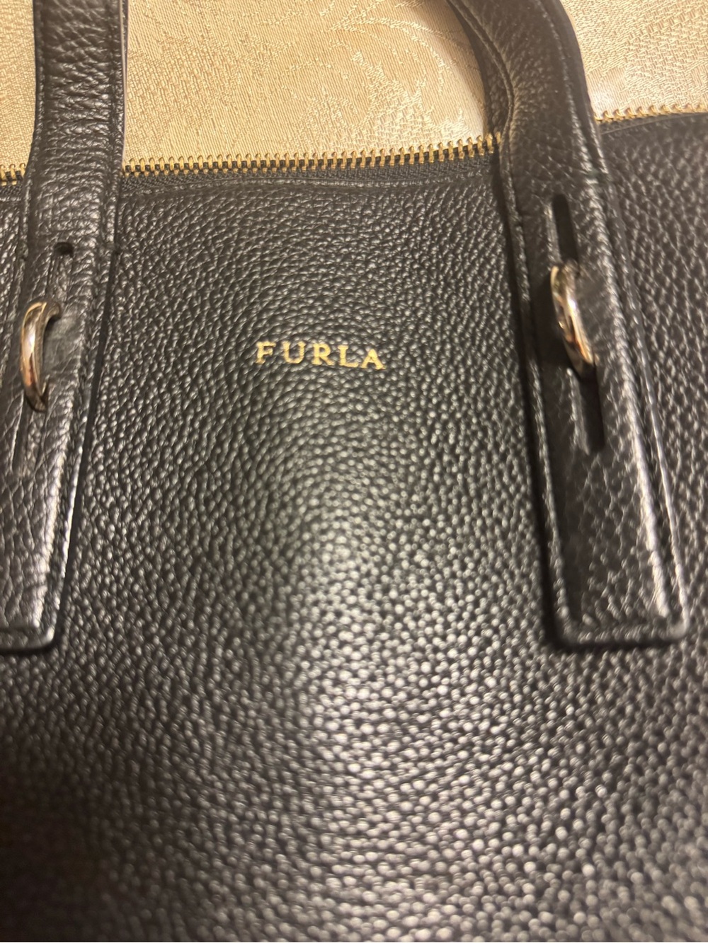 Furla Black Pebbled Leather Medium Satchel Dome Crossbody Bag